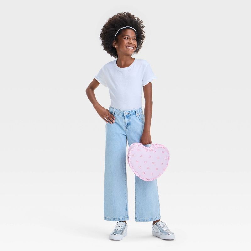 slide 3 of 3, Girls' Short Sleeve Textured Knit T-Shirt - Cat & Jack™ White XL: Ruffle Crew Neck, Midweight Jersey, 1 ct