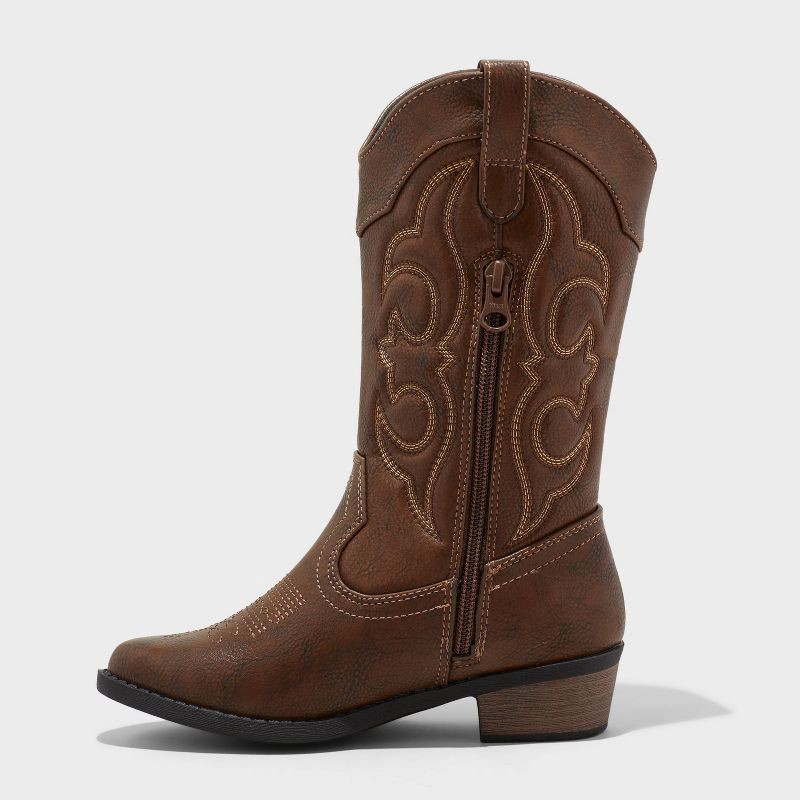 slide 2 of 4, Kids' Montana Western Boots - Cat & Jack™ Brown 1: Mid Calf, Zipper Closure, Textured Outsole, 1 ct