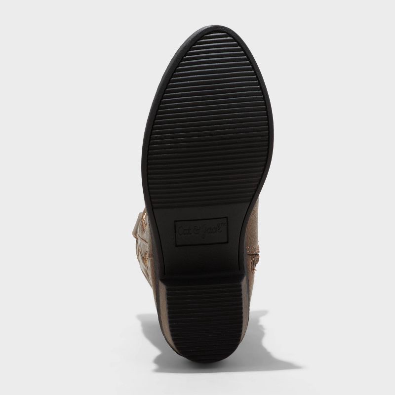 slide 4 of 4, Kids' Montana Western Boots - Cat & Jack™ Brown 1: Mid Calf, Zipper Closure, Textured Outsole, 1 ct