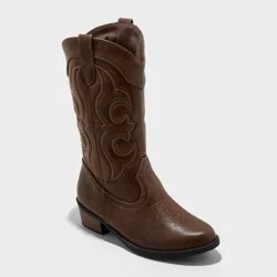 Kids&#x27; Montana Western Boots - Cat &amp; Jack™ Brown 1: Mid Calf, Zipper Closure, Textured Outsole