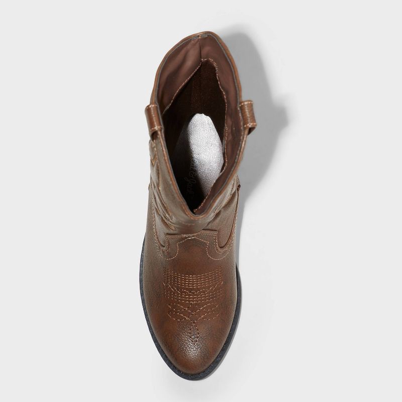 slide 3 of 4, Kids' Montana Western Boots - Cat & Jack™ Brown 4: Mid Calf, Zipper Closure, Almond Toe, Textured Outsole, Medium Width, 1 ct