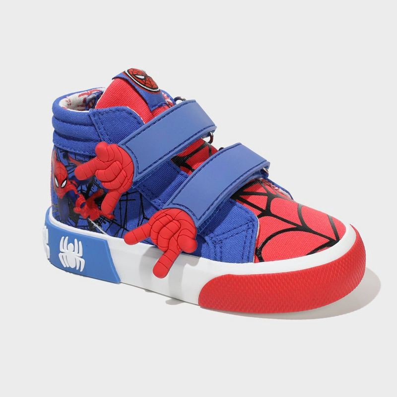 slide 1 of 4, Toddler Boys' Spider-Man High-Top Sneakers - Red 7T: Marvel Canvas Shoes, Zipper & Hook Closure, 1 ct