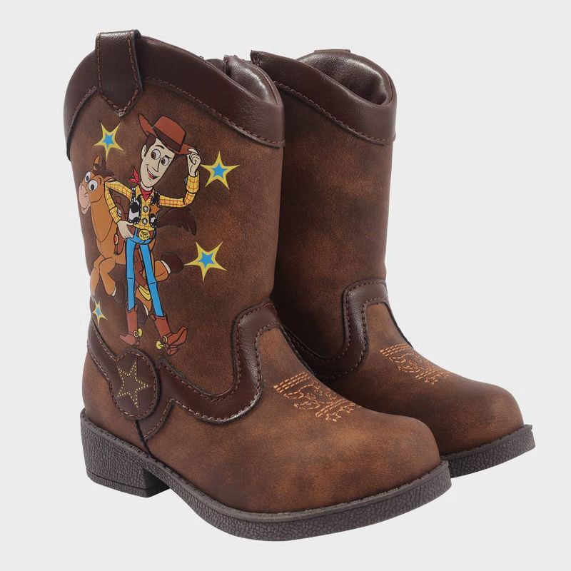 slide 5 of 7, Toddler Toy Story Boots - Brown 5T: Woody Western Style, Disney Licensed, Zipper Closure, Non-Marking Sole, Medium Width, 1 ct
