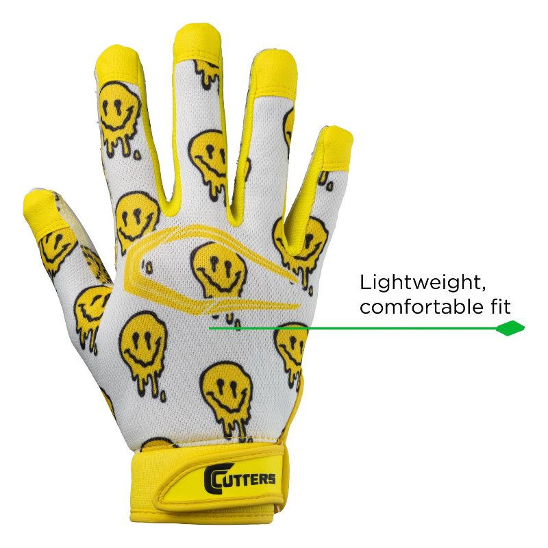 slide 5 of 7, Cutters Game Day Receiver Football Gloves Youth - Smile S/M: Strap Closure, Nylon, 1 ct