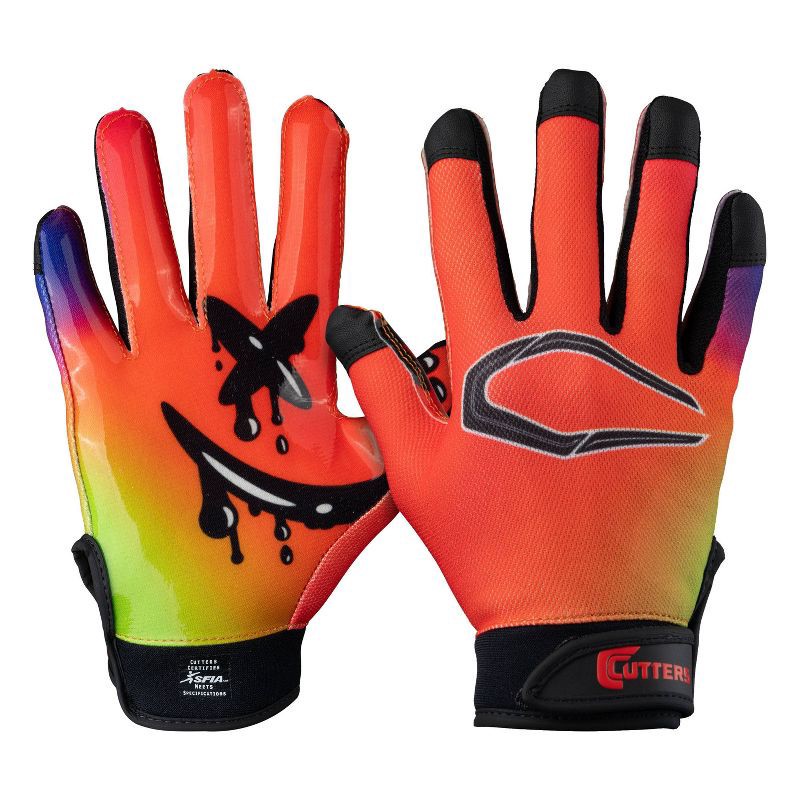 slide 4 of 7, Cutters Game Day Receiver Gloves Youth - Drip Face L/XL: Nylon Sports Gloves for Football, 1 ct