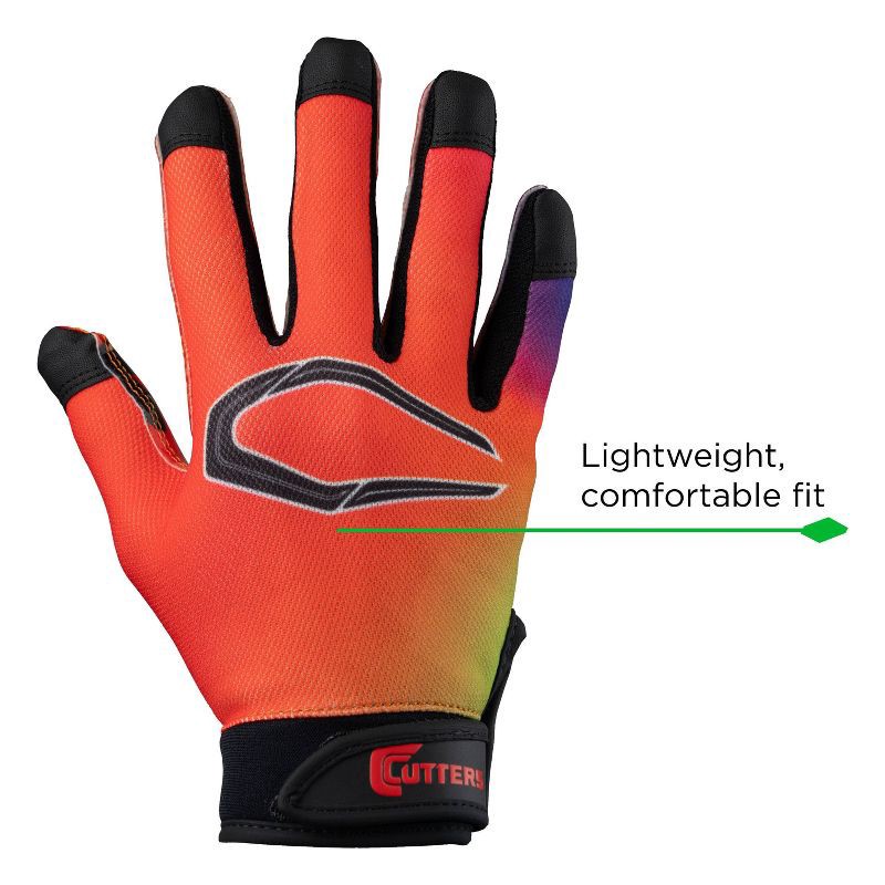 slide 5 of 7, Cutters Game Day Receiver Gloves Youth - Drip Face L/XL: Nylon Sports Gloves for Football, 1 ct