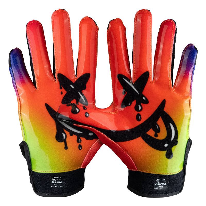 slide 1 of 7, Cutters Game Day Receiver Gloves Youth - Drip Face L/XL: Nylon Sports Gloves for Football, 1 ct