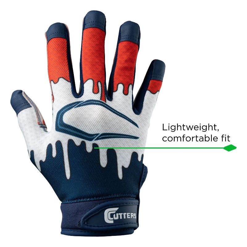 slide 5 of 7, Cutters Game Day Receiver Gloves Youth - Stars L/XL: Strap Closure, Nylon Material, Football Use, 1 ct