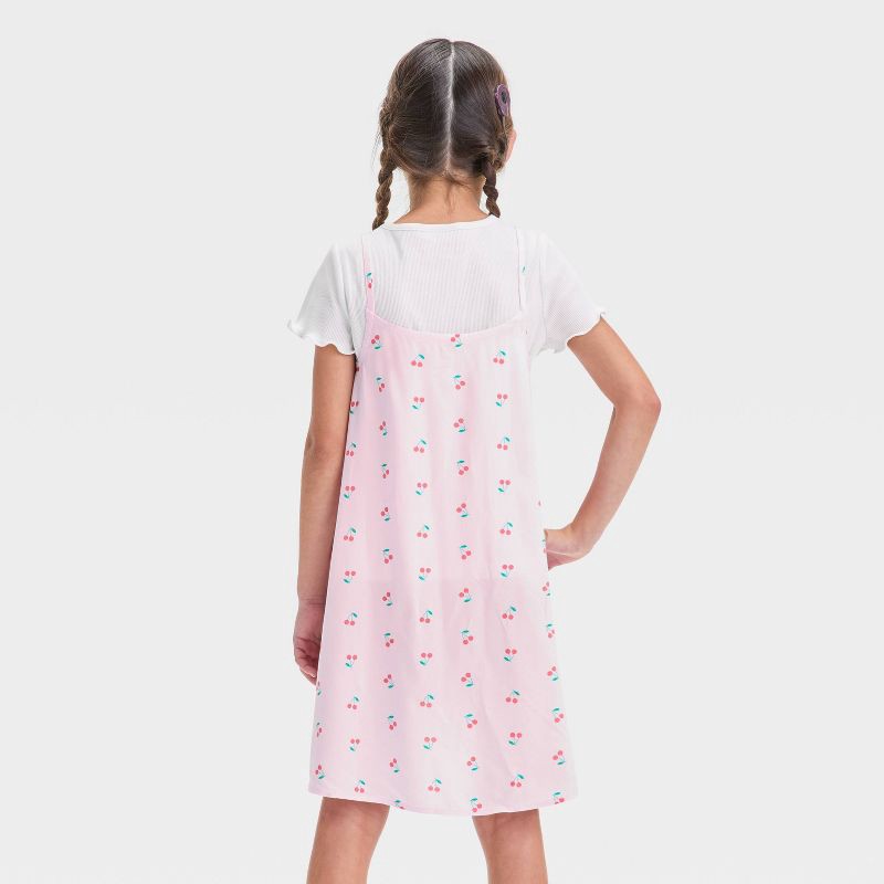 slide 2 of 3, Girls' Short Sleeve Top and Slip Dress - Cat & Jack™ Light Pink/Black XS: Cherry Pattern, Rayon,, 1 ct