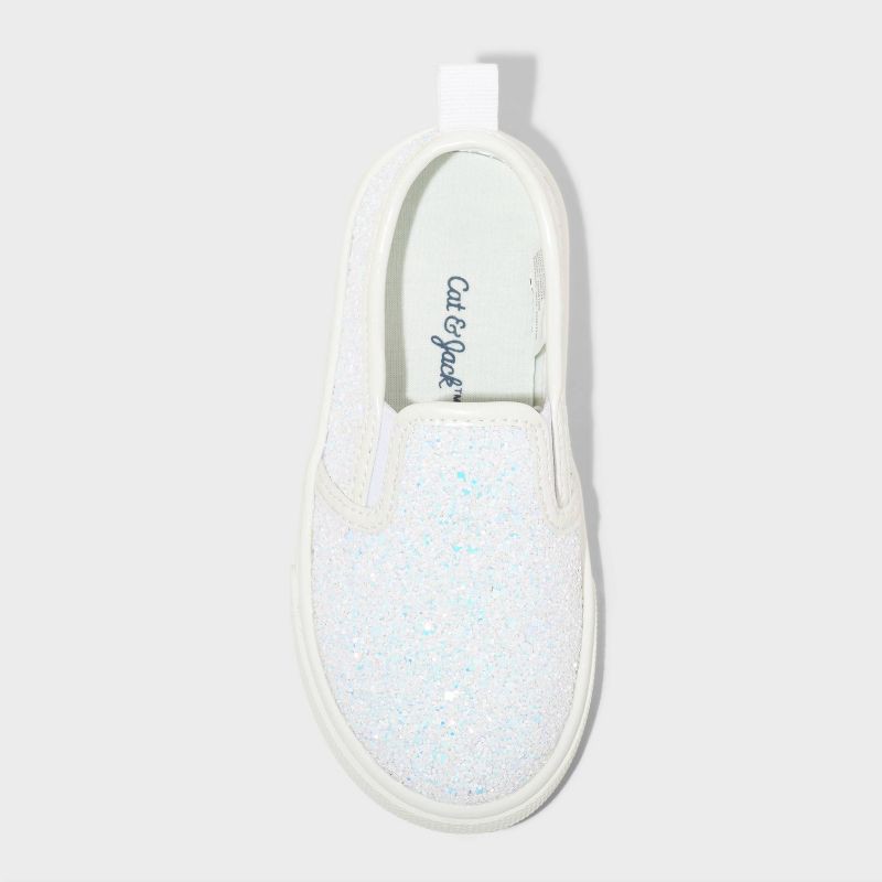 slide 3 of 4, Toddler Yana Slip-On Glitter Sneakers - Cat & Jack™ White 8T: Faux Leather, Non-Marking Sole, Closed Round Toe, 1 ct