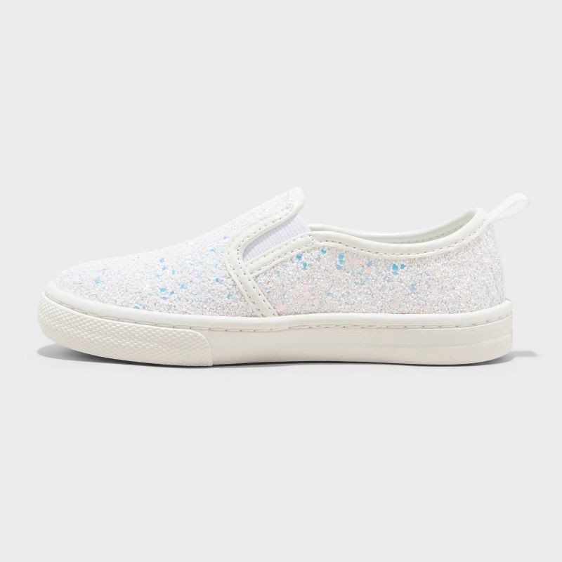 slide 2 of 4, Toddler Yana Slip-On Glitter Sneakers - Cat & Jack™ White 9T: Faux Leather, Non-Marking Sole, Closed Round Toe, 1 ct