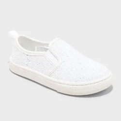 Toddler Yana Slip-On Glitter Sneakers - Cat & Jack™ White 10T: Faux Leather, Non-Marking Sole, Closed Round Toe