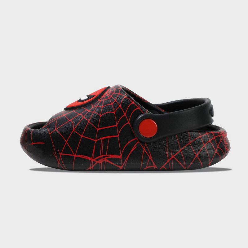 slide 2 of 4, Toddler Spider-Man EVA Sandals - Black 1: Slip On, Heel Strap, Contoured Footbed, Open Toe, 1 ct