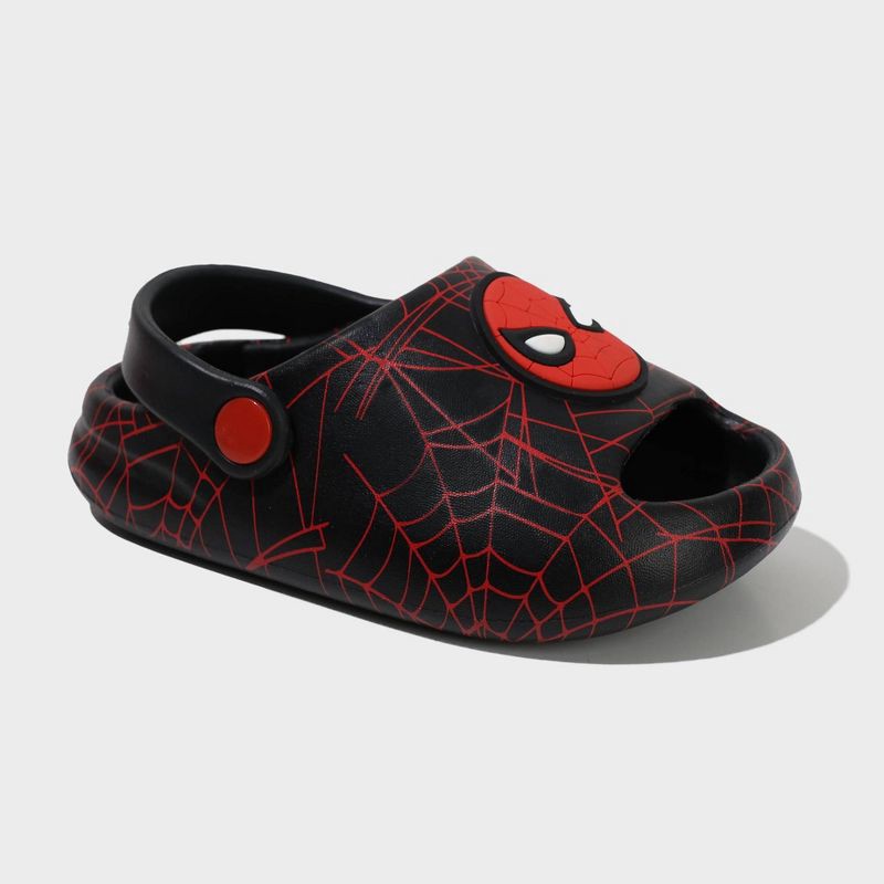 slide 1 of 4, Toddler Spider-Man EVA Sandals - Black 1: Slip On, Heel Strap, Contoured Footbed, Open Toe, 1 ct
