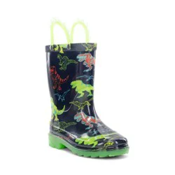 Western Chief Toddler Dino Soar Rain Boots - Navy Blue 7T: Waterproof, Light Up, Pull-On