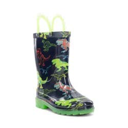 Western Chief Toddler Dino Soar Rain Boots - Navy Blue 9T: Waterproof, Light-Up, Pull-On, Dinosaur Pattern, Mid Calf