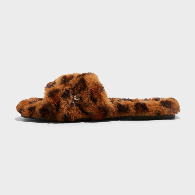 slide 2 of 4, Women's Sage Slippers - A New Day™ Leopard Brown 10: Open Toe Cushioned Indoor/Outdoor Slides, 1 ct