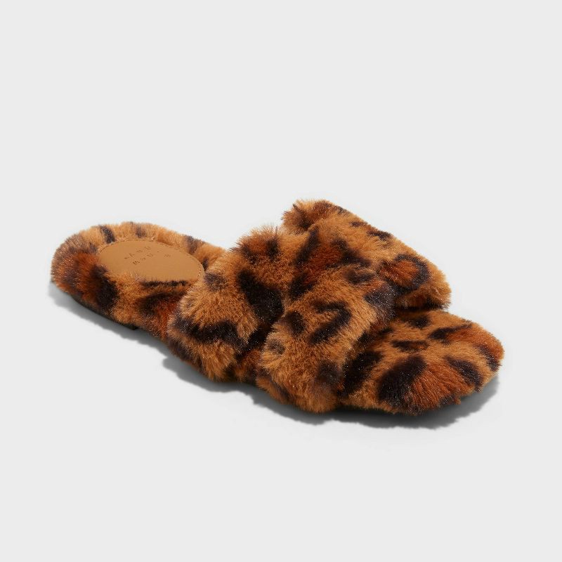slide 1 of 4, Women's Sage Slippers - A New Day™ Leopard Brown 10: Open Toe Cushioned Indoor/Outdoor Slides, 1 ct