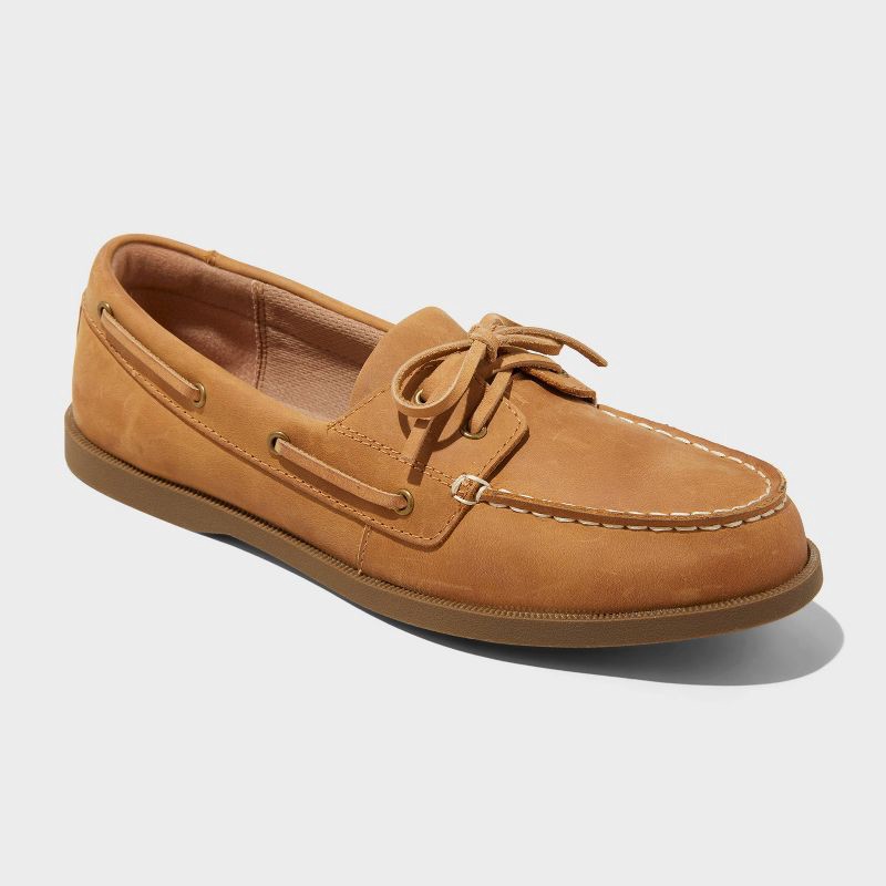 slide 1 of 4, Men's Bennett Genuine Leather Loafers with Memory Foam Insole - Goodfellow & Co™ Cognac 12: Pull-On, Flexible TPR Outsole, 1 ct