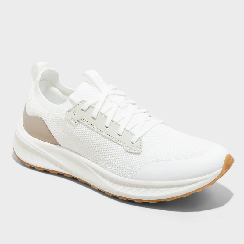 slide 1 of 4, Men's Lee Knit Sneakers with Memory Foam Insole - Goodfellow & Co™ White 11: Cushioned Footbed, Mesh Upper, 1 ct