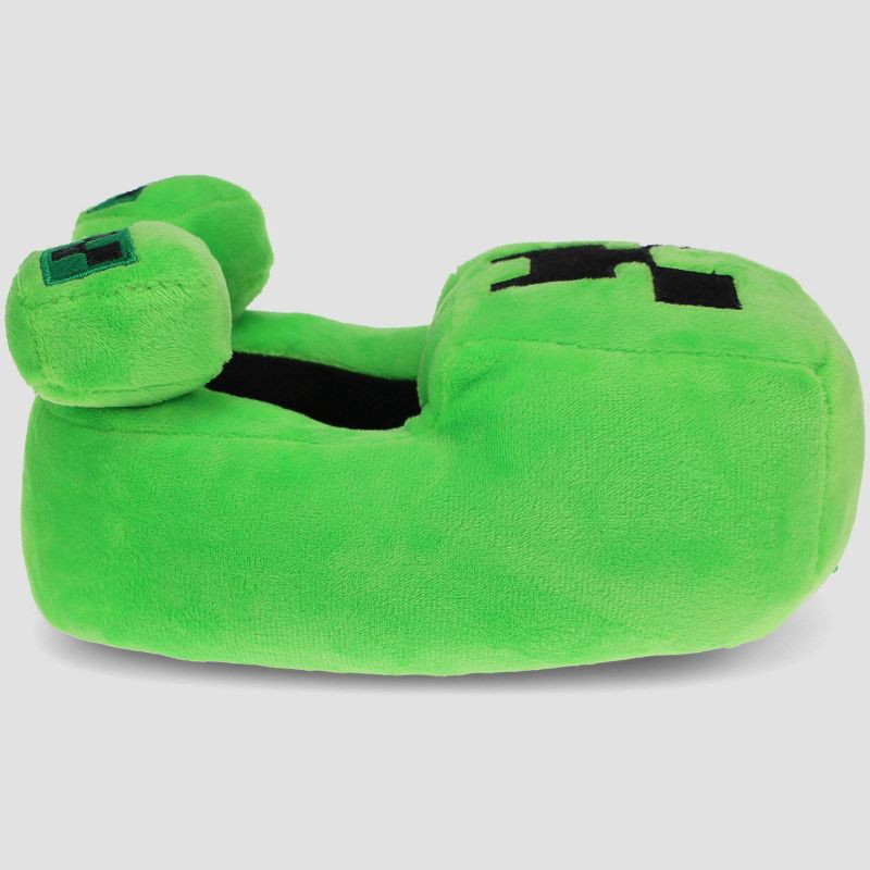 slide 4 of 7, Kids' Minecraft Creeper Full Body Slippers - Green 2-3: Cushioned Footbed, Textured Outsole, Pull-On, 1 ct