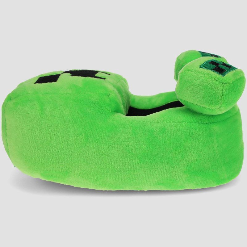 slide 5 of 7, Kids' Minecraft Creeper Full Body Slippers - Green 2-3: Cushioned Footbed, Textured Outsole, Pull-On, 1 ct