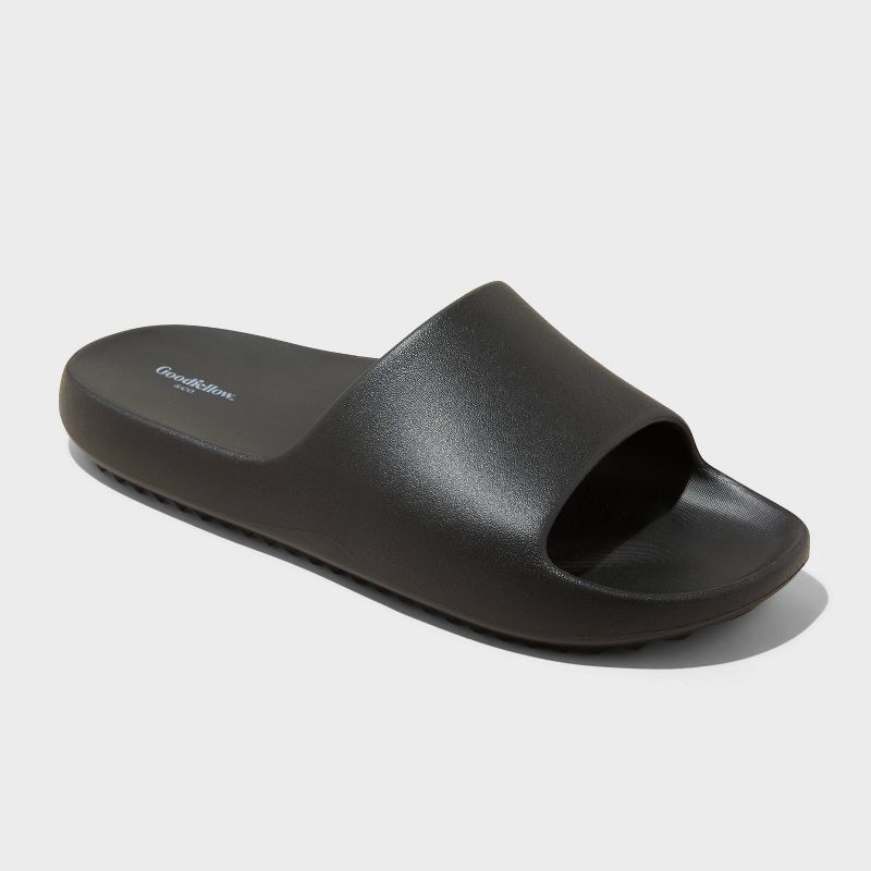 slide 1 of 4, Men's Kendrix Slide Sandals - Goodfellow & Co™ Black 10: Slip-On, Contoured Footbed, Textured Outsole, 1 ct