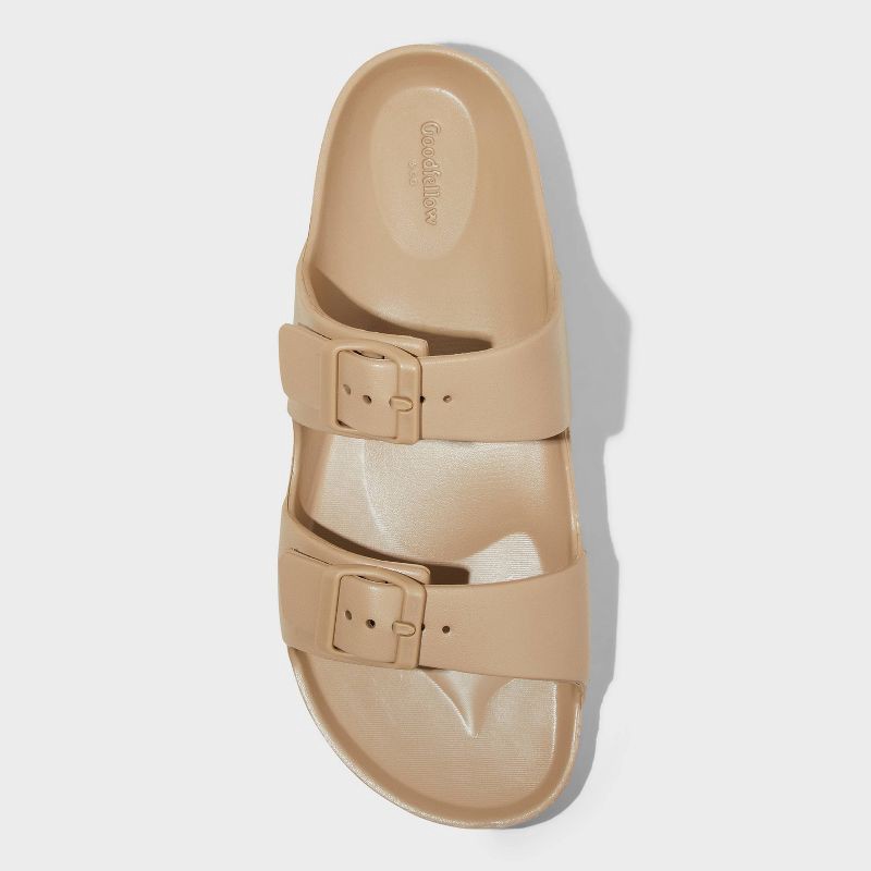 slide 3 of 4, Men's Carson Two Band Sandals - Goodfellow & Co™ Tan 8: Slip-On, Open Toe, Non-Marking Outsole, 1 ct