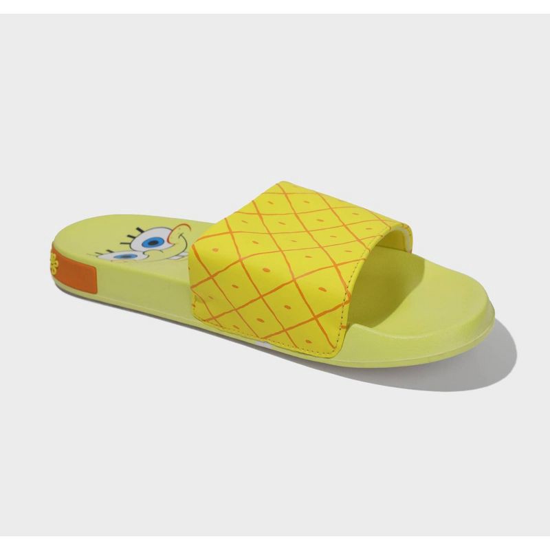 slide 4 of 5, Men's SpongeBob Slides - Yellow/Pink 9: Nickelodeon Sandals, Open Toe, Medium Width, 1 ct