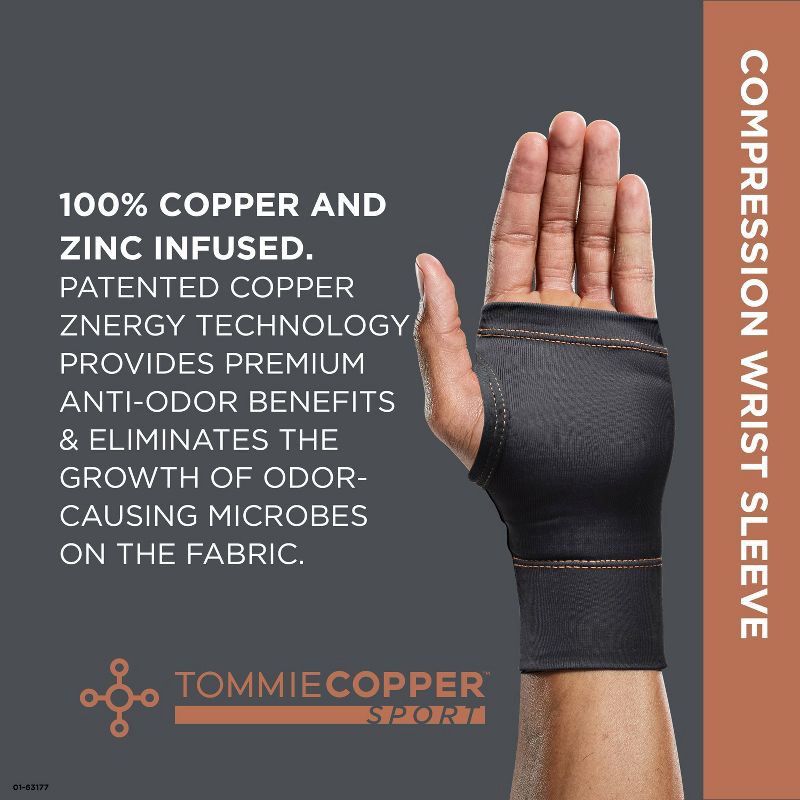 slide 5 of 8, Tommie Copper Sport Compression Wrist Sleeve - L/XL: Carpal Tunnel Support, Polyester, 1 ct