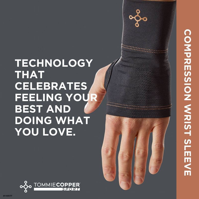 slide 7 of 8, Tommie Copper Sport Compression Wrist Sleeve - L/XL: Carpal Tunnel Support, Polyester, 1 ct