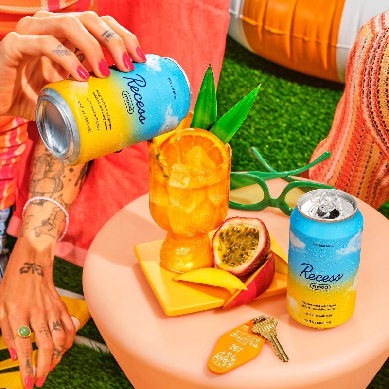 slide 4 of 6, Recess Mood Tropical Bliss Sparkling Water with Magnesium L-Threonate - 12 fl oz Can, 12 fl oz