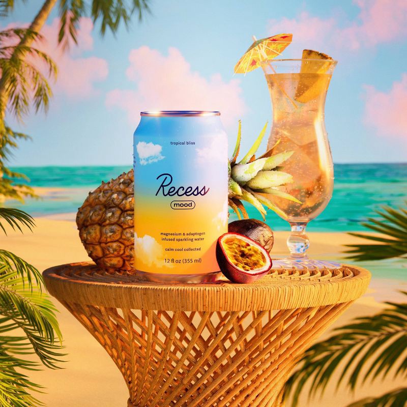 slide 6 of 6, Recess Mood Tropical Bliss Sparkling Water with Magnesium L-Threonate - 12 fl oz Can, 12 fl oz