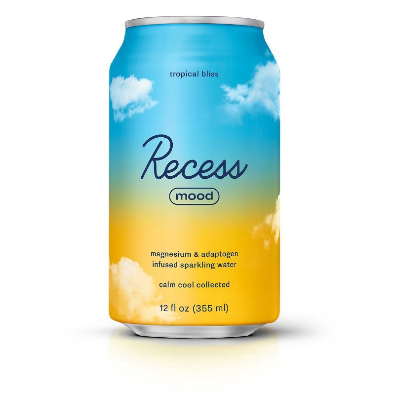 slide 1 of 6, Recess Mood Tropical Bliss Sparkling Water with Magnesium L-Threonate - 12 fl oz Can, 12 fl oz