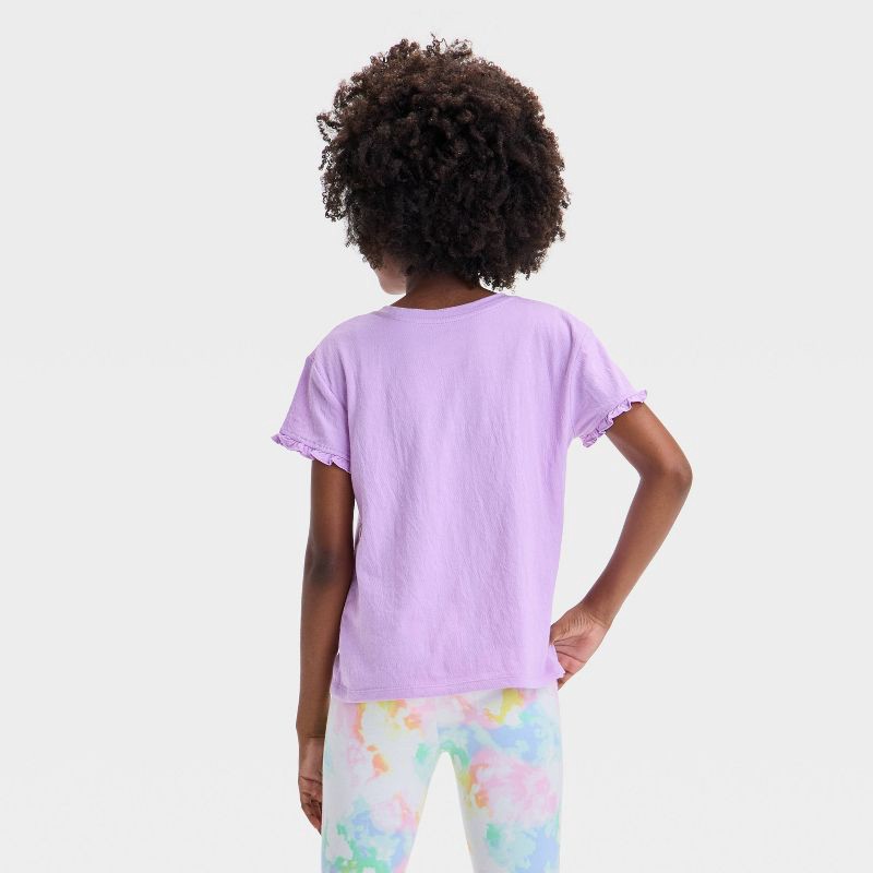 slide 2 of 3, Girls' Short Sleeve Textured Knit T-Shirt - Cat & Jack™ Lilac XS: Cotton Blend, Recycled Polyester, Pullover, 1 ct