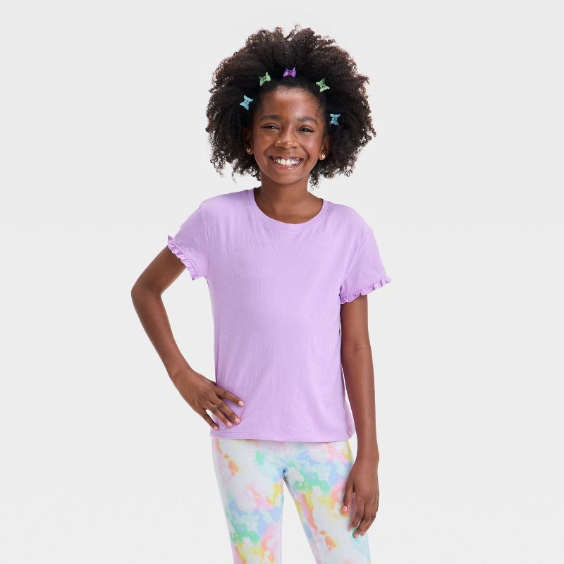 slide 1 of 3, Girls' Short Sleeve Textured Knit T-Shirt - Cat & Jack™ Lilac XS: Cotton Blend, Recycled Polyester, Pullover, 1 ct