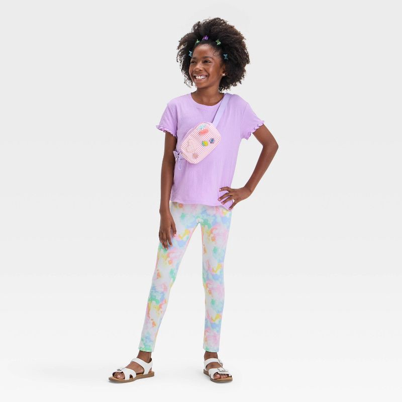 slide 3 of 3, Girls' Short Sleeve Textured Knit T-Shirt - Cat & Jack™ Lilac XS: Cotton Blend, Recycled Polyester, Pullover, 1 ct