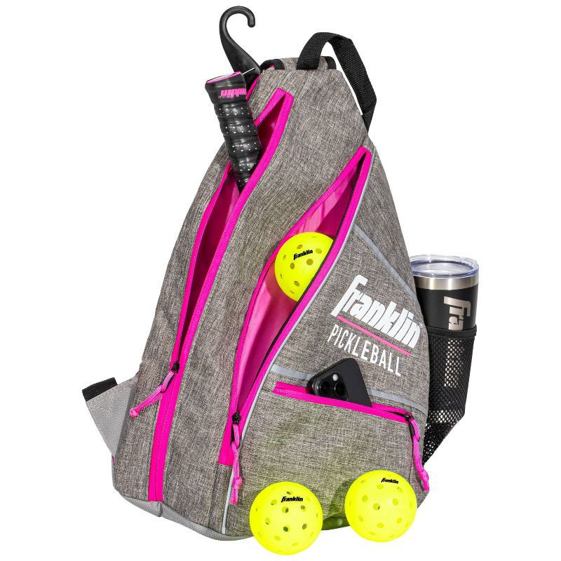 slide 2 of 7, Franklin Sports Sling Pickleball Bag - Gray/Pink: Capacity 2 Paddles, 3 Balls, 1 ct