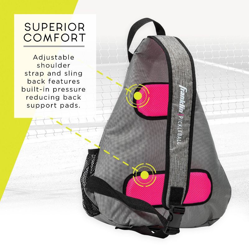 slide 3 of 7, Franklin Sports Sling Pickleball Bag - Gray/Pink: Capacity 2 Paddles, 3 Balls, 1 ct