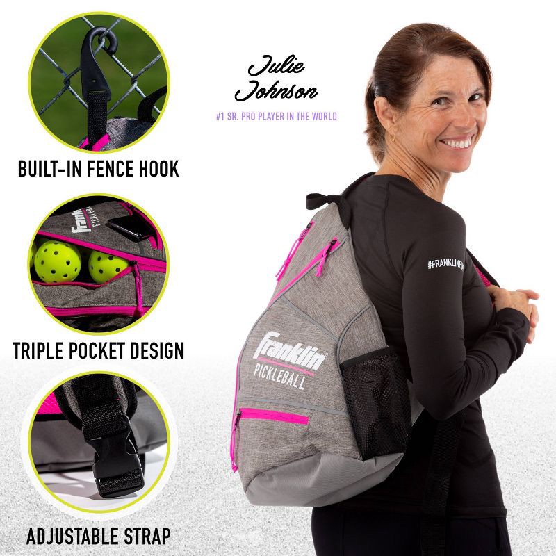 slide 4 of 7, Franklin Sports Sling Pickleball Bag - Gray/Pink: Capacity 2 Paddles, 3 Balls, 1 ct