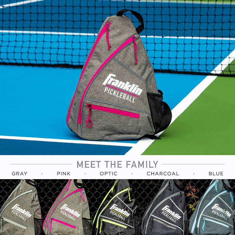slide 5 of 7, Franklin Sports Sling Pickleball Bag - Gray/Pink: Capacity 2 Paddles, 3 Balls, 1 ct