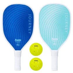 Franklin Sports 2 Player Journey Paddle Ball Set in Mesh Bag - Navy/Turquoise: Wood, 11.75" Head