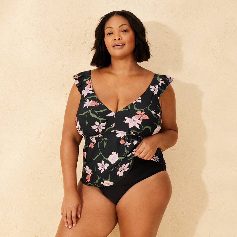 slide 3 of 7, Women's Shirred High Waist Full Coverage Bikini Bottom - Shade & Shore™ Black X: Nylon Spandex Tricot, 1 ct