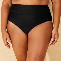 Women's Shirred High Waist Full Coverage Bikini Bottom - Shade & Shore™ Black X: Nylon Spandex Tricot