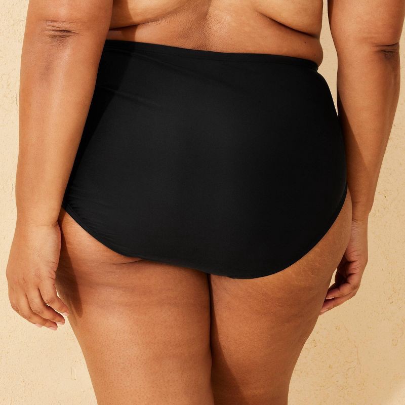 slide 2 of 7, Women's Shirred High Waist Full Coverage Bikini Bottom - Shade & Shore™ Black 3X: Plus Size, Pull-On, Tricot, 1 ct