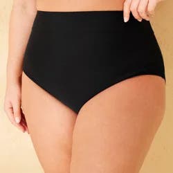Women's High Waist Tummy Control Full Coverage Bikini Bottom - Shade & Shore™ Black 1X: Nylon Spandex Blend, High Rise, Pull-On Style