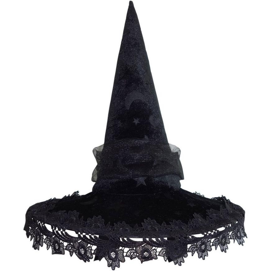slide 1 of 1, Party City Black Lace Brim Gothic Witch Hat, 1 ct