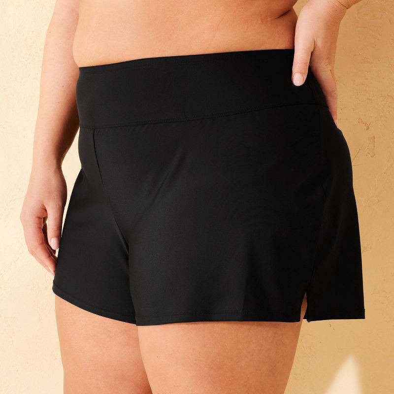slide 1 of 7, Women's Mid-Rise Swim Boyshorts - Shade & Shore™ Black X: Full Coverage, High Waist, Pull-On Style, 1 ct