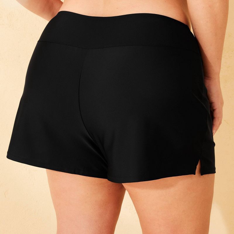 slide 2 of 7, Women's Mid-Rise Swim Boyshorts - Shade & Shore™ Black 2X: Nylon Spandex Blend, Pull-On, Full Coverage, Hand Wash, Tricot, 1 ct