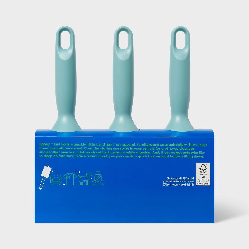 slide 3 of 3, Lint Roller 120 Sheets - 3ct - up&up™, 120 sheets, 3 ct